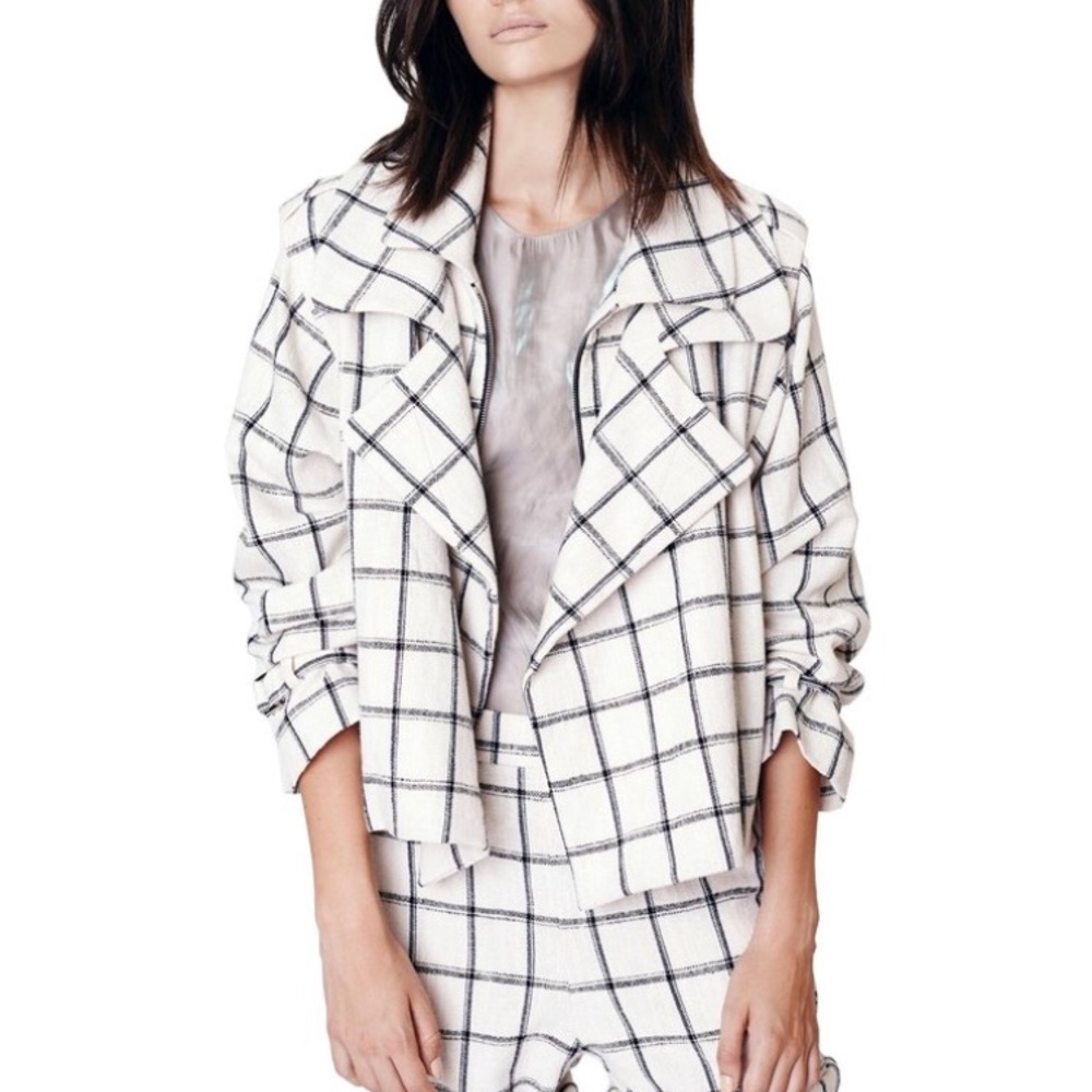 Kaelen Check Trench Sleeve Cotton Linen Jacket